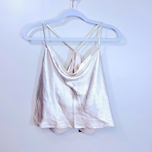 NWT Lulus Hold On To Love Satin Cowl Neck Cami Crop Top Beige Size Large - Picture 2 of 13